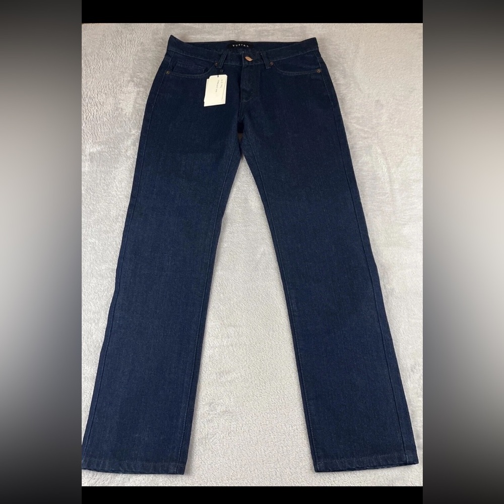 Vustra mens dark wash blue denim straight leg jeans size 30x32